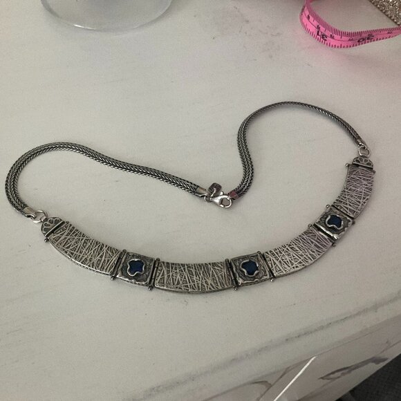 Unique one-of-a-kind 925 silver necklace with blue stones - Picture 1 of 7